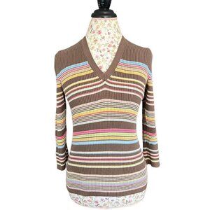 Vintage old navy Brown colorful, ribs, V-neck sweatshirt, giving retro vibes siz